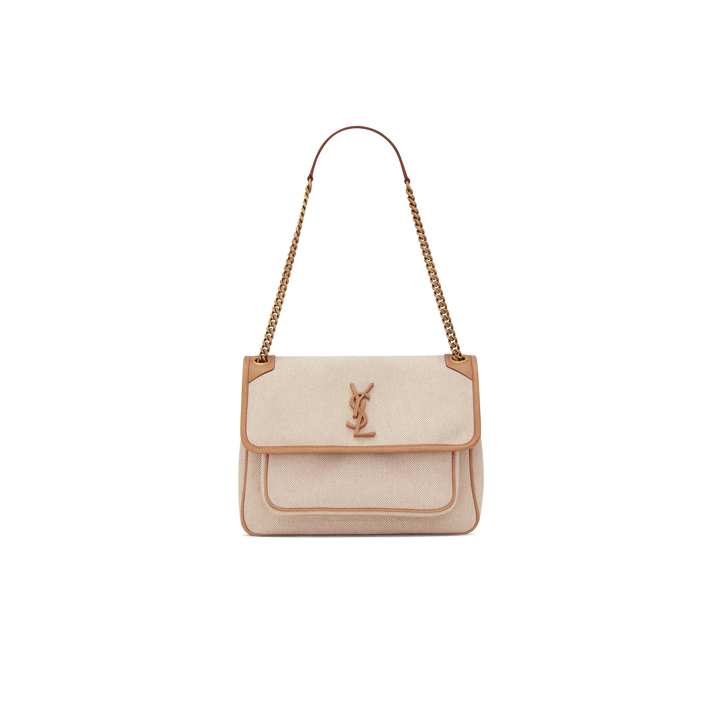 YSL NIKI MEDIUM CHAIN BAG IN CANVAS WITH SMOOTH LEATHER 498894633151 (28*20*8.5cm)